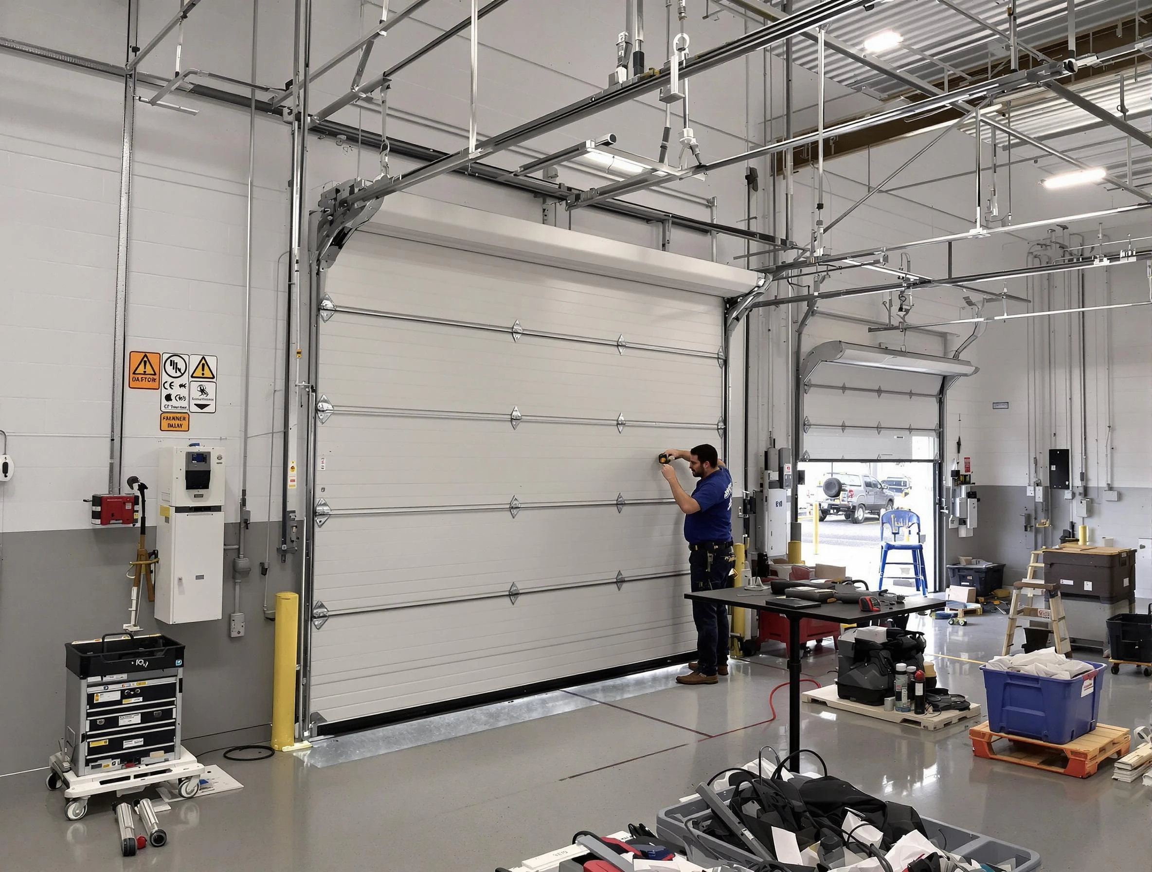 Commercial garage door repair being performed by Welby Garage Door Repair expert in Welby